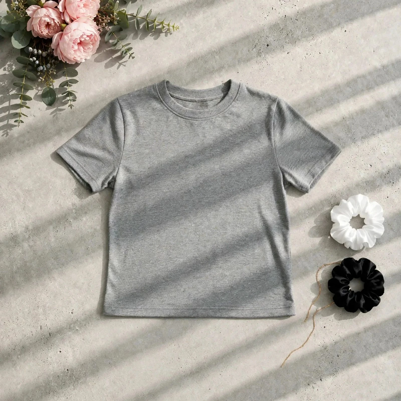 Crop Top gris chiné manches courtes femme